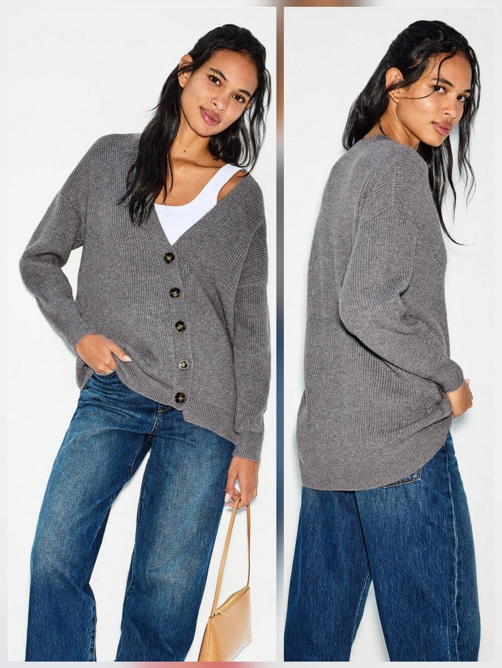 ROAM Mendoza Asymmetric Cardigan Knit V-Neck Long Sleeve Size L